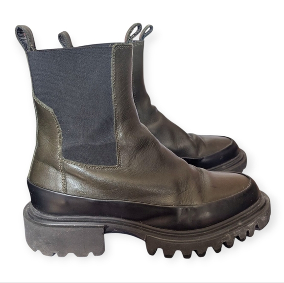 AllSaints Harlee Boots Lug Sole Dark Green Chunky Edgy - Picture 1 of 10